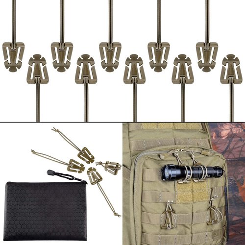 BOOSTEADY Pack of 10 Tactical Gear Clip Molle Web Dominators for Outdoor Hydration Tube Backpack Straps Management with Zippered Pouch