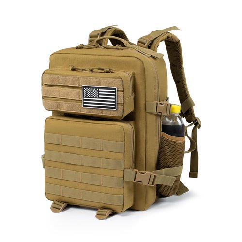 RooPoke 25L Small Tactical Khaki Backpack for Men and Women,Military Backpacks Rucksack with Molle Webbing Camping Daypack Bug Out Bag With Bottle Holder(25L)