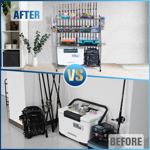 PeBro Fishing Rod Holder, Fishing Pole Holders for Garage, Fishing Rod Holders for Garage, Fishing Pole Holder for Rod Tackle Box Reel Storage, Premium Fishing Gifts for Men, Fishing Gear Organizer