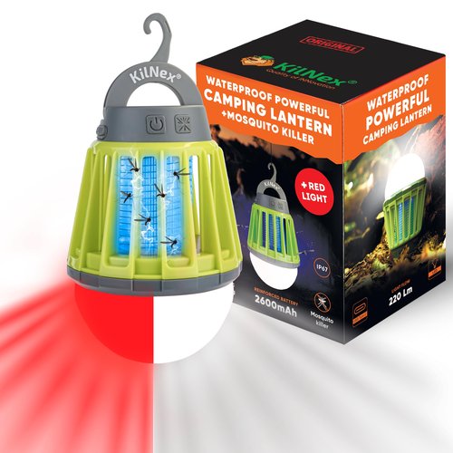 KILNEX Camping Lantern with Mosquito Protection | Rechargeable Battery, USB Type-C Charging | Waterproof IP67 | White and Red Light | Compact Portable for Camping, Hiking, Fishing