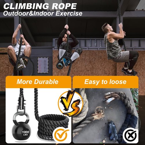 DAJOUJS Climbing Rope 1.5 Inch Diameter 10FT Length Gym Climbing Rope for Workout Fitness & Strength Training, Gym Rope, Exercise Climbing Rope in Black for Adults or Kids Outdoor & Indoor