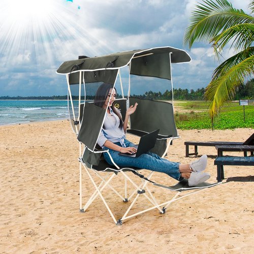 Nice C Chair with Canopy, Umbrella Chairs, Chair with Shades, Sports Chairs, w/Removable Footrest, Cooler Bag, Cup Holder for Camping, Fishing, Sports, Beach (2-P Green)