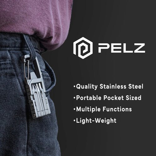 PELZ 12 in 1 Multi Tool Carabiner, Folding Tool Kit, Keychain Multitool, Screwdrivers, Bottle Opener, Phone Holder for Camping, Hiking, Everyday Use