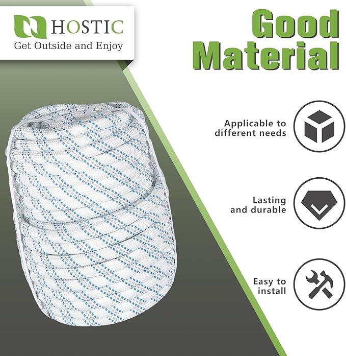 High Strength Braid Cord Nylon Pulling Rope Polyester Rope Multipurpose Bull Arborist Rigging 3/4in x 150ft White Grey Blue