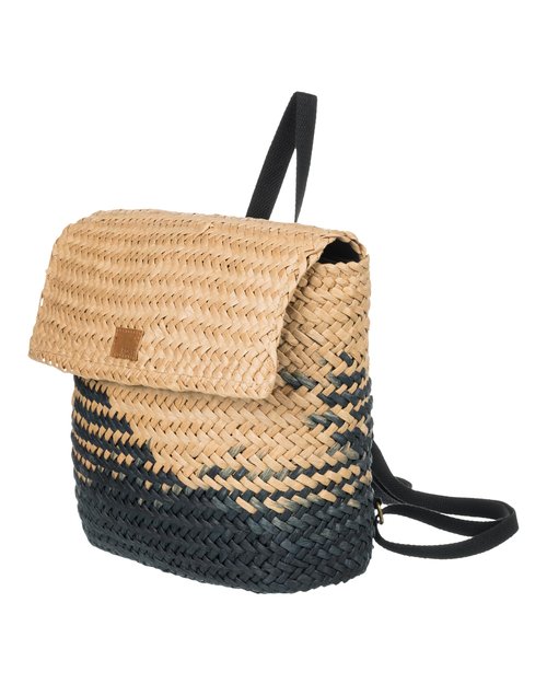 Roxy Mysterious Boardwalk Backpack | Straw | Beach | Vacation | Travel | Eco-Friendly | Lightweight | Natural/Black with Woven Strap