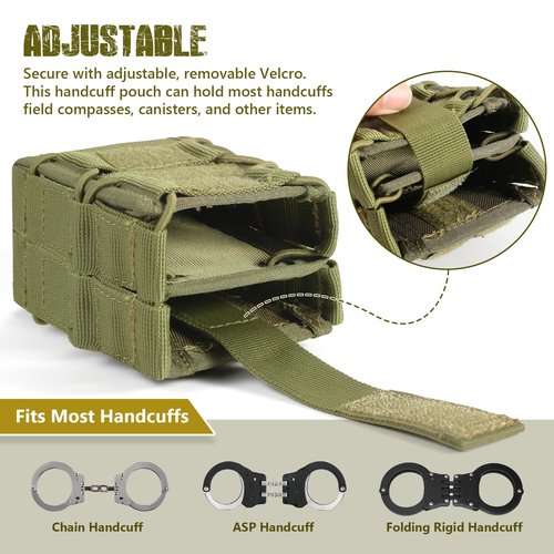 Double Handcuff Pouch for Most Standard Size Handcuffs, MOLLE Handcuff Case for Duty Belt, Law Enforcement Cuff Holder (Green)
