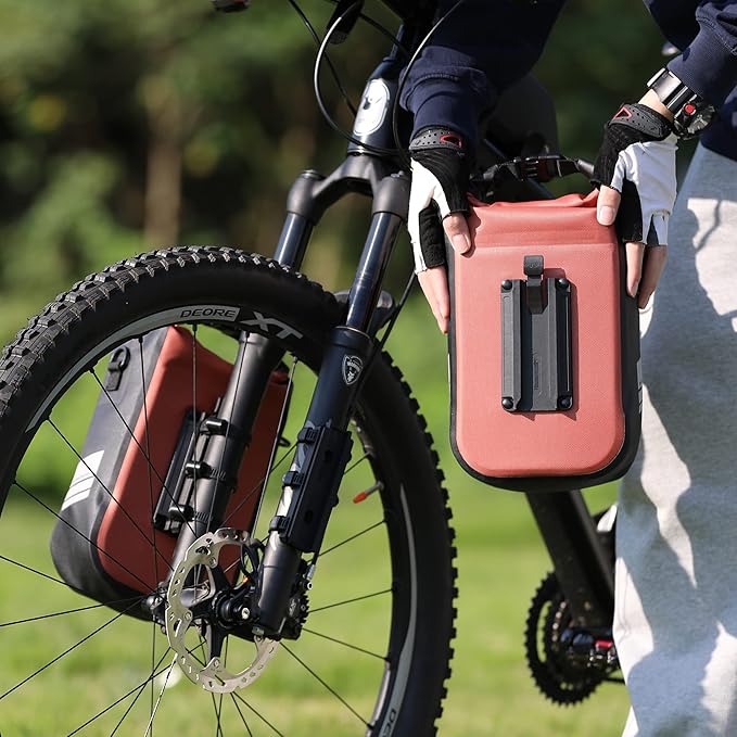 Rhinowalk Bike front fork Waterproof Bag Bike Pannier Bag Saddle Bag Fork Bag Rack Bicycle Bag Shoulder Bag for E-Scooter Mountain Bike Accessories [Orange 4L]