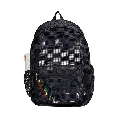 A CENTER Mesh Backpack,See Through Backpack with Padded Shoulder Straps for Work,Travel, Security, Swimming and Beach - Grey/Turquoise/Sweet Coral