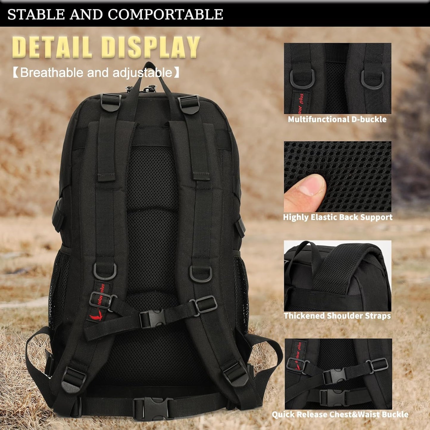 outdoor plus Camo Backpack,Military Boys Backpacks for School,40L Army Bookbag with USB Charging Port Waterproof
