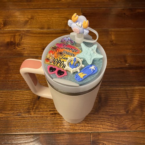 Cute Coastal Beach Vacation Charm for Stanley Cup Accessories 40 Oz Tumbler with Silicone Straw Cover Cap and Lid Plate