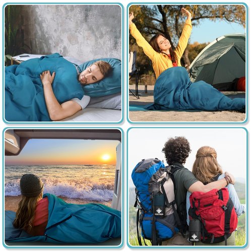 VVAYHUA Satin Sleeping Bag Liner, Ultralight Travel Sheets for Hotel & Self Tan Sleep Sack with Two Way Zippers, Silky Camping Sheets for Backpacking Hiking Business Trips (Blue)