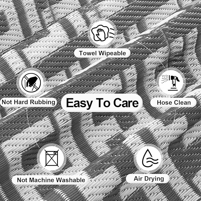 OutdoorLines Outdoor Plastic Area Rugs for Patio 5x8 ft - Reversible Outside Carpet, Stain & UV Resistant RV Mats, Straw Rug for Camping, Deck Garden, Porch and Balcony, Geometry Grey & Light Grey