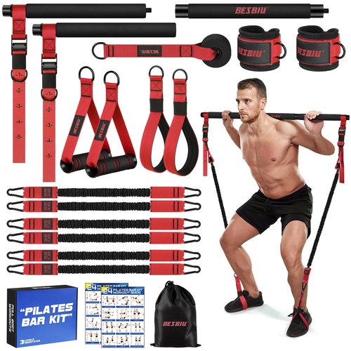 Pilates Bar Kit with Resistance Bands for Working Out, 210lbs Heavy Resistance Bands with Handles, Pilates Equipment with Resistance Band Bar for Men Women, Home Gym Full Body Workout Equipment