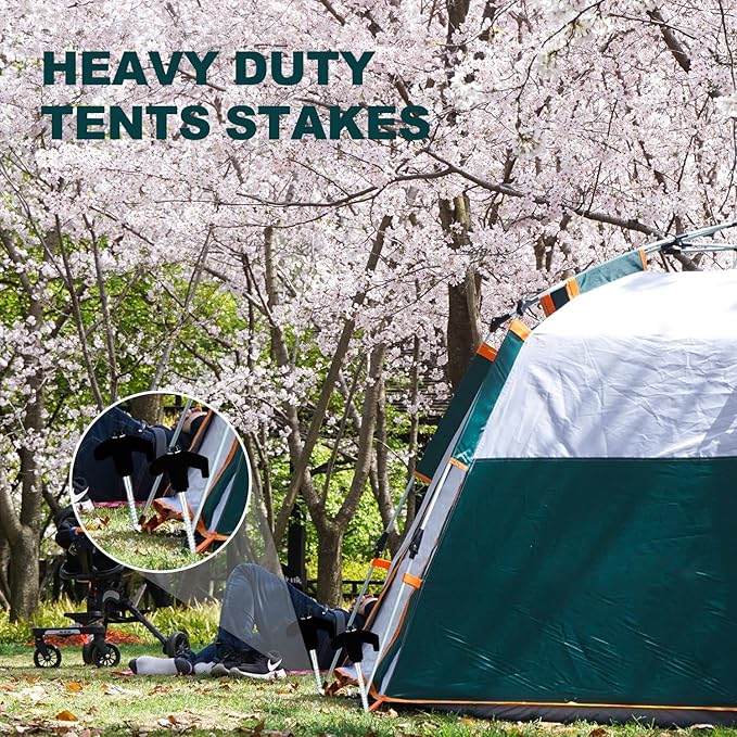 20PCS Screw in Tent Stakes Heavy Duty,8 Inch Screw in Tent Pegs,Metal Camping Stakes,with Hex Head Driver,Nail Lifter,Ropes,Camping Tent Accessories,Black