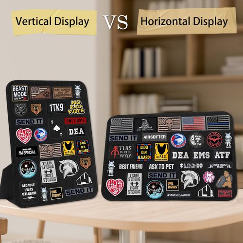 Esmorah Military Patch Display Board, Black Stand Holder Patch Display Organizer for Flag, 14 X 11 Inches Patch Tactical Panel Collection with Loop Surface for Hook