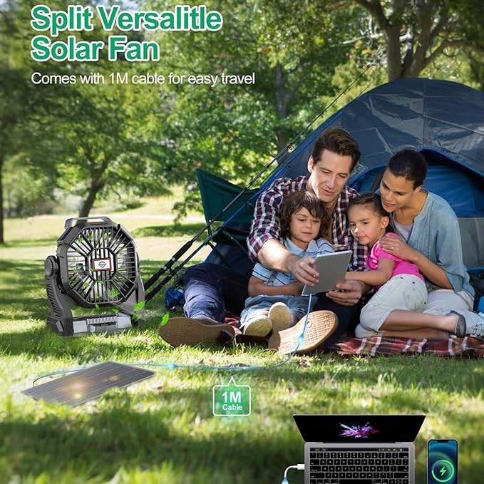 CONBOLA 25400mAh,Camping Fan, Portable Fans Rechargeable 9-Inch Battery Powered (180Hrs) LED Lantern, USB C Battery Beach Fan.
