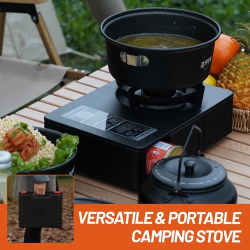 Himalaya Camping Stove, Cookware Portable Butane Stove Burner Gas Camp Stove Magnetic Canister 5200W Adjustable Burners Piezo Ignition for Camping, Picnics, Outdoor, BBQ (Premium Black)