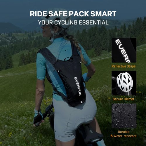 EVERFUN Hydration Backpack Running Vest Small Hiking Water Backpack with 1.5L Water Bladder for Women Men, Lightweight Reflective Dayhike Hydro Pack for Trail Running, Biking, Race, Marathons, Black