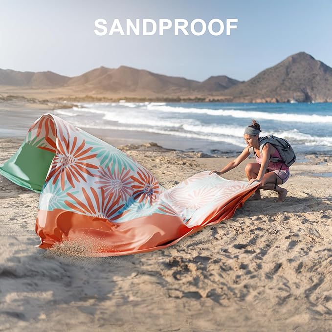 Mooreeke Beach Blanket Extra Large Oversized 9 x 8 ft, Colorful Flowers Sandproof Waterproof Quick Drying Lightweight Compact Outdoor Blanket Beach Mat for Family Travel Camping Picnic, 1-8 Adults