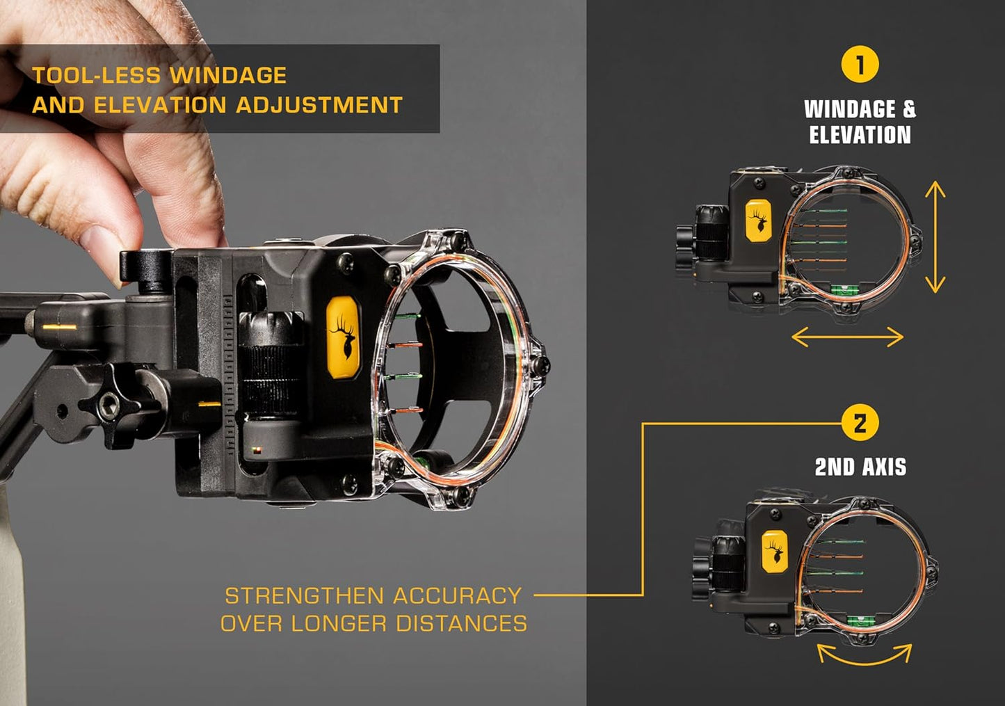 Trophy Ridge React H4 Bow Sight - 4 Pin Sight, Tool Less Windage and Elevation Adustability, 2nd Axis Leveling, Adjustable Click Light