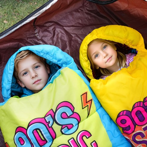Sleeping Bag for Kids,Portable Camping Sleeping Bags for Boys&Girls with Cute Cartoon Print,Lightweight Waterproof Compact Sleeping Bag for Indoor Outdoor Hiking Travel - Microphone