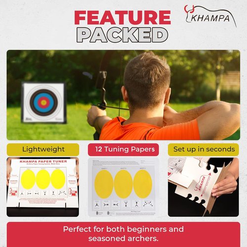 DIY Paper Tuning Archery Kit with 12 Paper Sheets- Portable & Reusable Archery Paper Tuner w/Stand for Hunting Seasons Hunter Accessaries