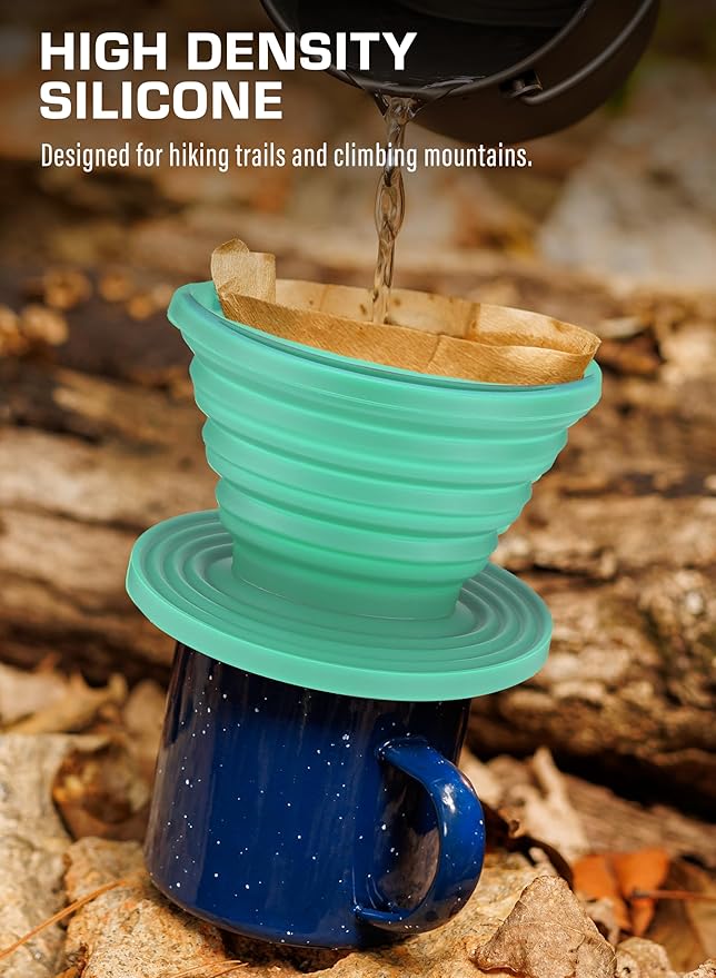 COLETTI Sierra Pour Over Coffee Dripper — Collapsible Pour Over Coffee Dripper — Includes Pack of Paper Filters [Teal, Pack of 1]