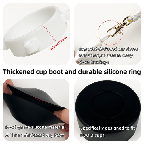 Silicone Boot Set for Owala Water Bottle 24 oz, Includes Water Bottle Handle Strap & Cartoon Charm, Perfect Owala Accessories, Fits Owala Tumbler, Owala Free Sip, for Pink owala (Black)