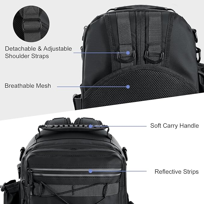 MoKo Fishing Backpack Sling Bag with Rod & Gear Holder, Nylon Waterproof Fishing Tackle Storage Bag for Fishing