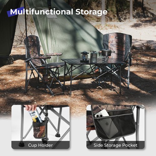 Byliable Camping Folding Chair, Heavy Duty Steel Frame Support 400 LBS with Side Pocket and Cup Holder, Portable for Camping, Fishing, Picnic,Camouflage