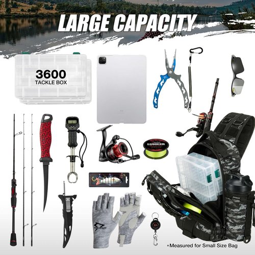 Piscifun Fishing Tackle Backpack with Rod & Gear Holder, Lightweight Outdoor Water-Resistant Fishing Shoulder Storage Bag, Black Camouflage