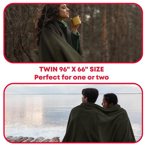 Military Wool Blanket - 80% Wool, Washable, Perfect for Outdoors, Camping, Picnic, Travel, Car & Bushcraft Emergency Blanket, 96" x 66", 5 lbs. - Olive Drab Green - Twin