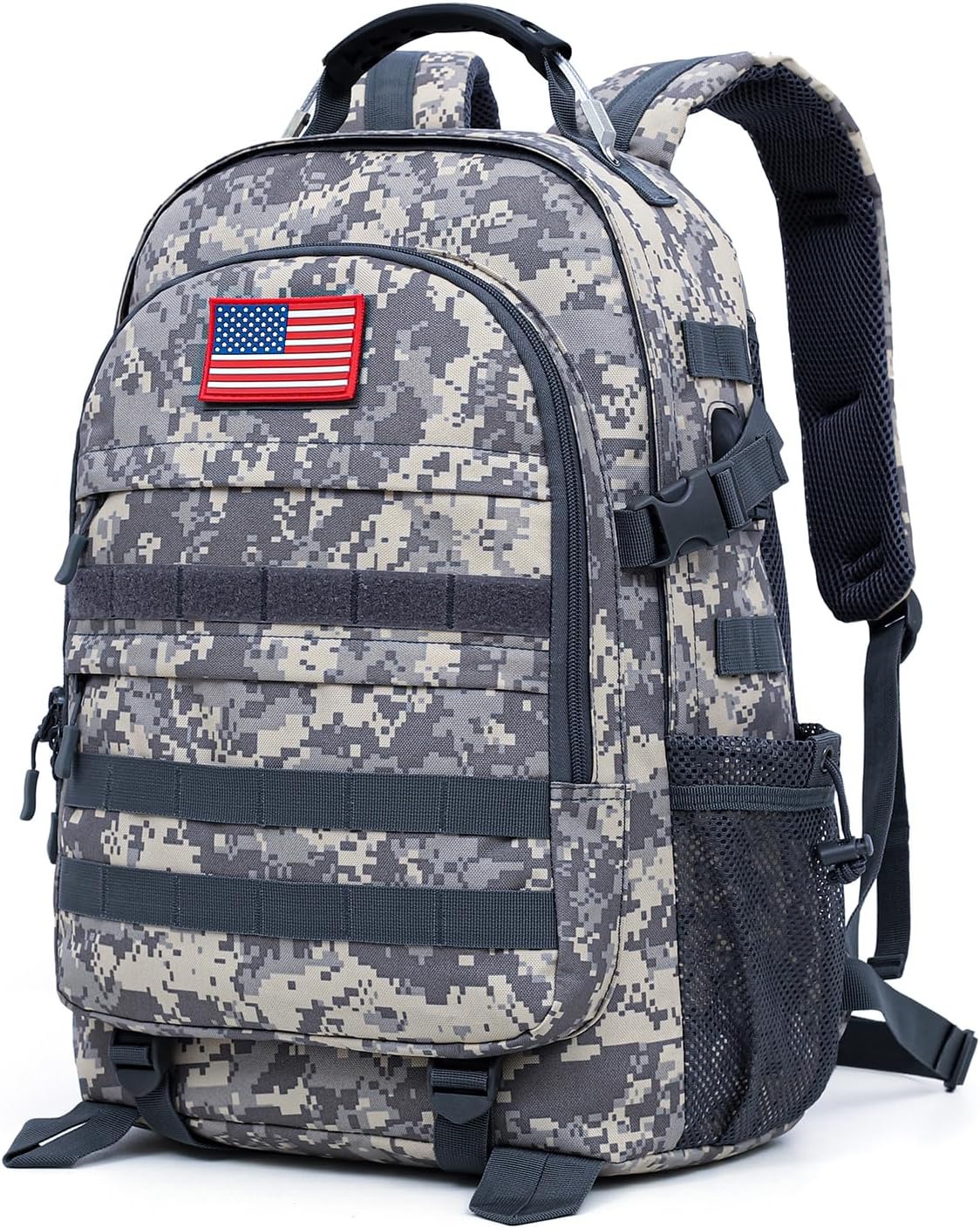outdoor plus Camo Backpack,Military Boys Backpacks for School,40L Army Bookbag with USB Charging Port Waterproof