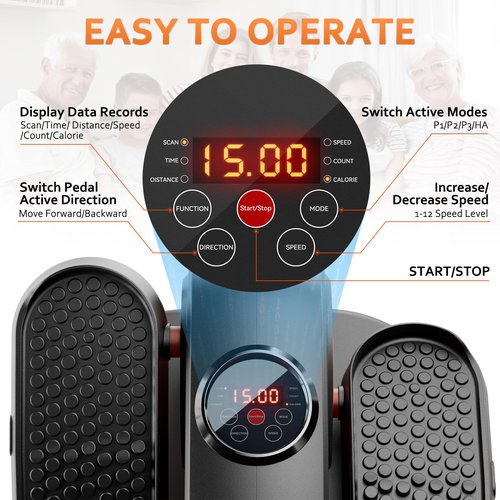 ARTHOOT Under Desk Elliptical Machine, Ellipse Exerciser as Seen on TV for Seniors with Remote Control & 12 Adjustable Speeds, Elliptical Machine for Home (Orange)