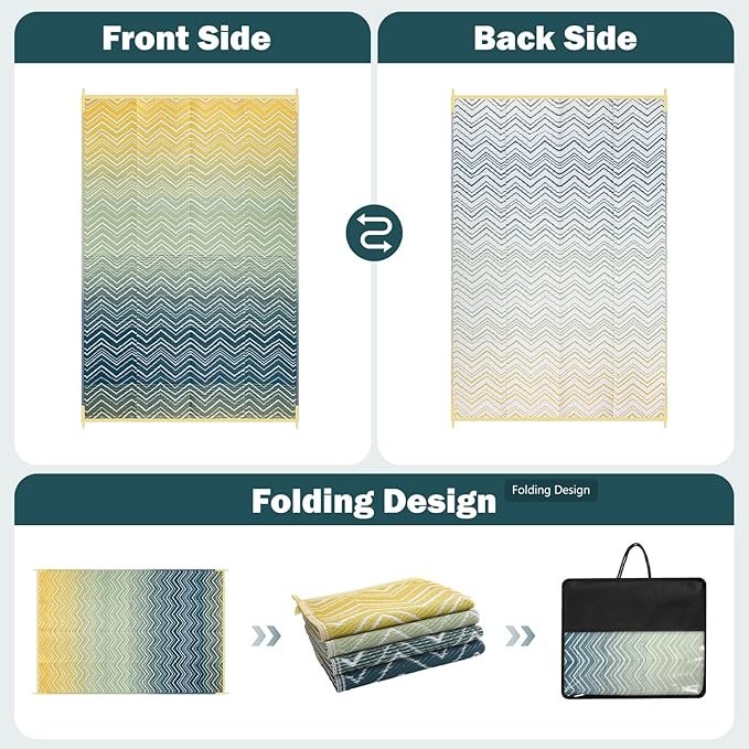 Lahome Outdoor Plastic Straw Rug, Reversible Outdoor Rug Waterproof 6x9 Patio Rugs, Camping Rugs for RV Backyard Deck Porch Picnic Beach Trailer (Yellow/Blue, 6' x 9')
