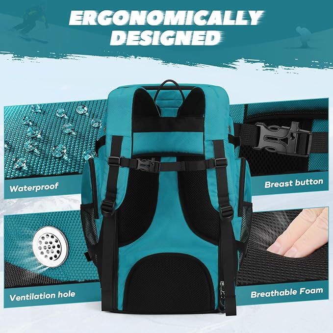 Maelstrom Ski Boot Bag,55L Large Ski Boots Travel Backpack for Men Women,Waterproof Snowboard Boot Bag for Skis Accessories