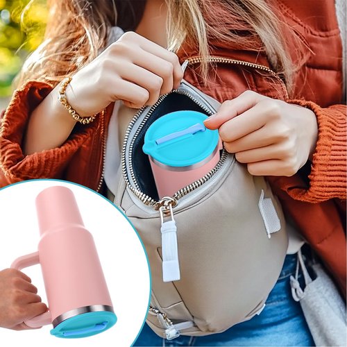 Mity rain 2PCS Silicone Tumbler Flip Straw Lid for Stanley Cup 40OZ, Spill Proof Lid Compatible with Stanley Quencher Flip Straw Lids for Replacement (Blue)