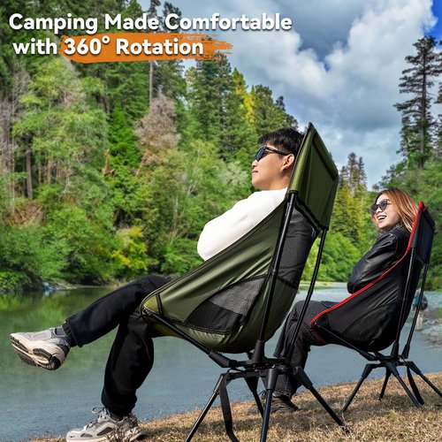 Thallike Upgraded 360° Swivel Camping Chair for Adults, Portable Folding Chair with Cup Holder, Lightweight Compact Backpack Outdoor Chair for Travel, Fishing, Hiking, and Beach