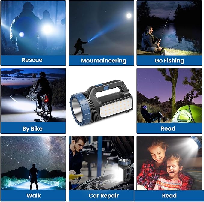 Solar Flashlights, Solar Flashlight for Multi Function 8000 Lumens Led Flashlight with Emergency Strobe Light Emergencies, Led High Lumens, USB C and Large Capacity Battery Fast Charging