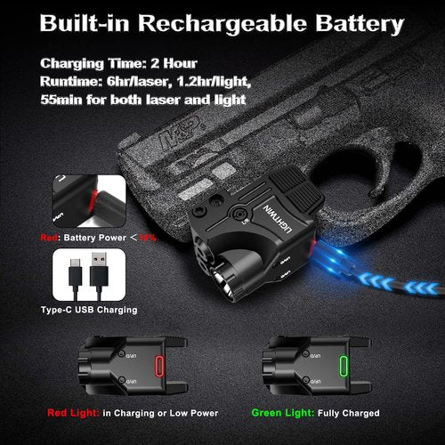Red Purple Laser Beams with 800 Lumens Flashlight for Pistols, 3 in 1 Laser Light Combo, Tactical USB Rechargeable Laser Sight, Strobe & Steady Flashlight for Picatinny Rail