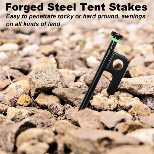 24Pcs Tent Stakes, 12in Heavy Duty Tent Stakes with Storage Pouch, Forged Steel Metal Stake for Tent Used on Rocky Place, Grassland, Dessert(24Pcs, 12in, Diameter 1/4")