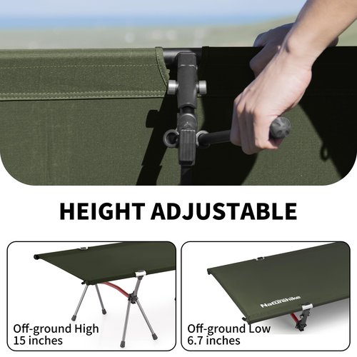 Naturehike ArmyWild Folding Camping Cot, Height Adjustable Ultralight Backpacking Cot, Portable Camping Bed for Camping Hiking Travel Home