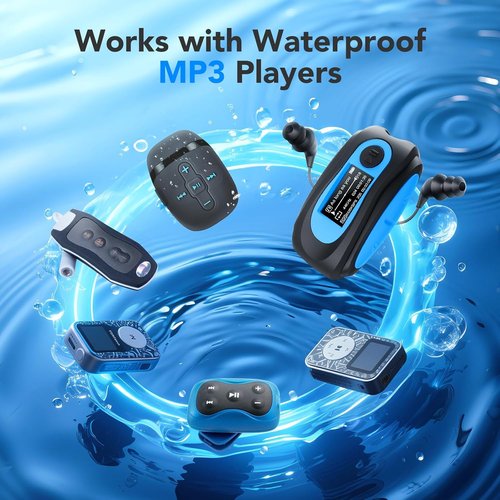 AGPTEK IPX8 Waterproof in-Ear Earphones, Coiled Cable Swimming Earbuds with Stereo Audio Extension Cable, Wired,Black
