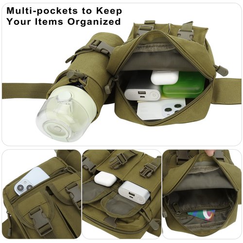 DOB SECHS Hiking Waist Bag with Detachable Water Bottle Holder and Adjustable Waist Belt Oxford Fanny Pack for Men Women Causal Belt Bag for Travel Outdoor Fishing Running Hiking Hunting,Khaki