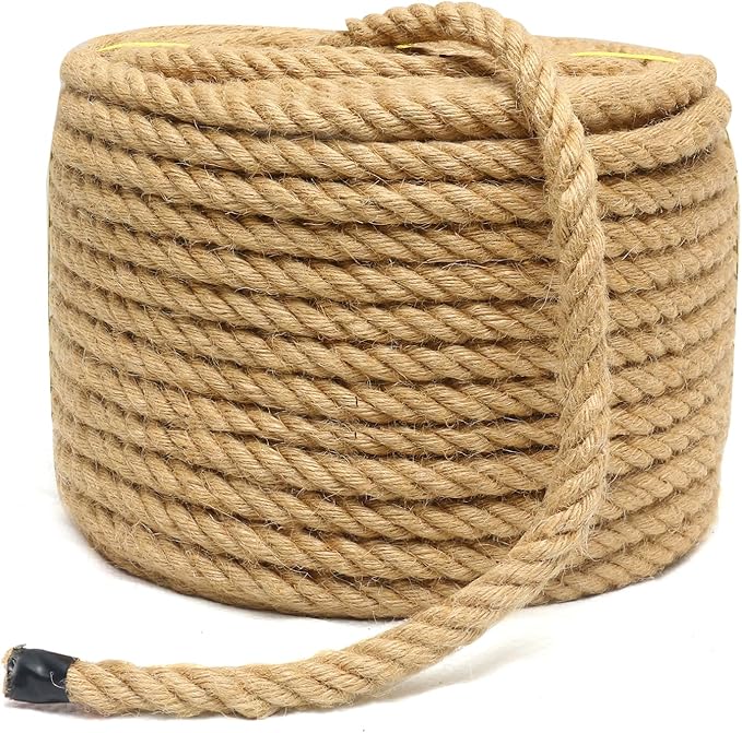 Jute Rope 1/2 Inch 200 Feet Hemp Rope for Deer, Heavy Duty, Twisted, Natural, Tug of War, for Crafts, Home Decorating Gardening Bundling