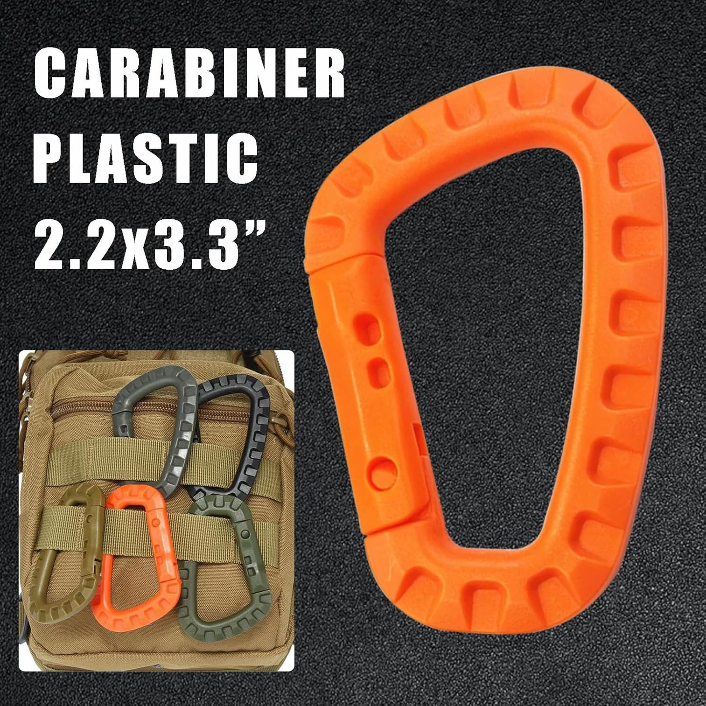 Tactical Gear Clips Plastic Carabiner Keychain Clip D-Rings Spring Snap Hook for Backpack, Molle System, Bag, Key Chain