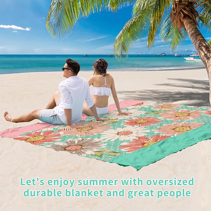 BYDOLL Beach Blanket Waterproof Sandproof 78''×81'' Suits1-4 Adults Compact Lightweight Oversized Sand-Free Blanket Large Picnic Mat for Beach Travel Camping Hiking