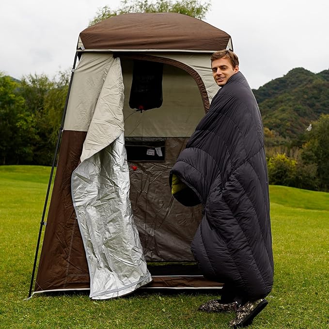 Bundle of KingCamp Oversize Coffee Camping Shower Tent and Blue Outdoor Shower Tents for Camping Changing Dressing Room Portable Toilet Tent, Easy Set Up, More Space Than Pop Up Privacy Tent