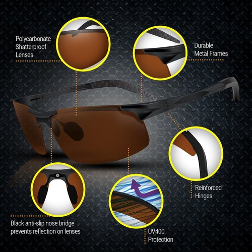 BLUPOND Polarized Sports Sunglasses for Men - Daytime Anti-Glare Copper TAC Lens - Metal Semi-Rimless Frame - Driving Fishing Shooting - Knight Visor