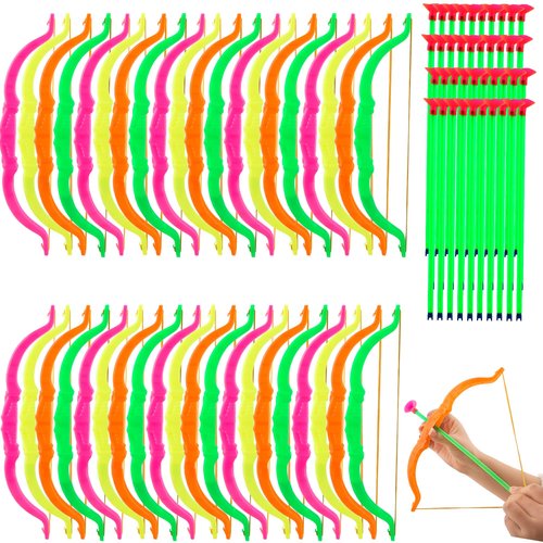 Restroma 40 Pack Kids Bow and Arrow Set Plastic Archery Shooter Toy Mini Play Bow and Arrow for Child Boys Girls Fun Sport Game Birthday Gifts, 4 Random Colors